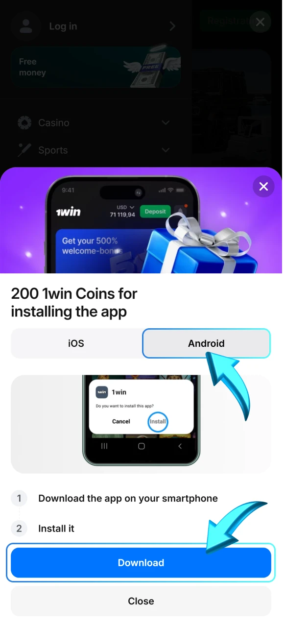 1win astronaut app android how to start downloading