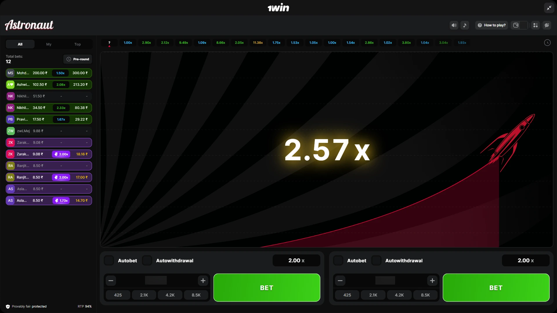 1win astronaut multiplier growth