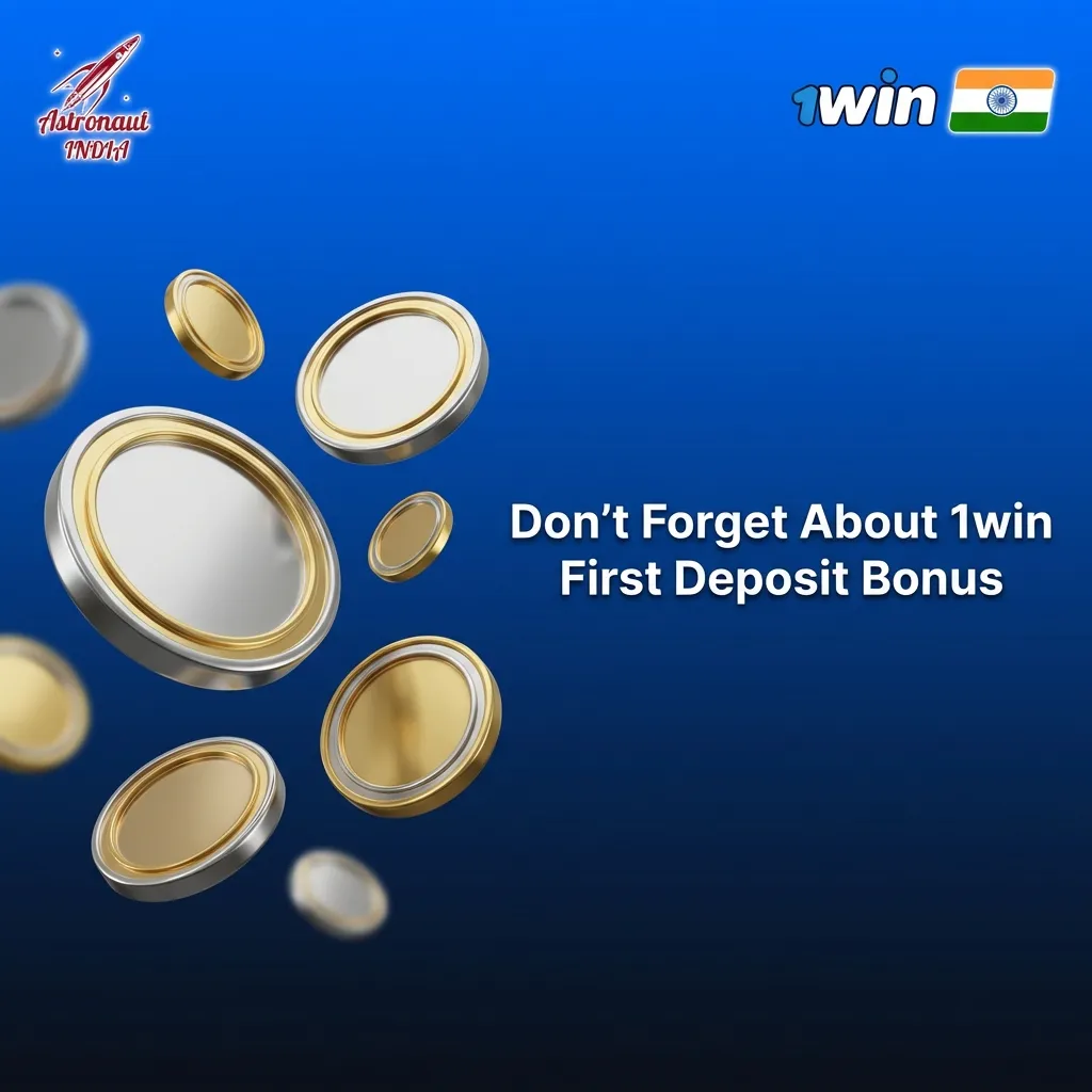 Promotional banner for 1win India showing tiered first deposit bonuses and sports betting perks for new users