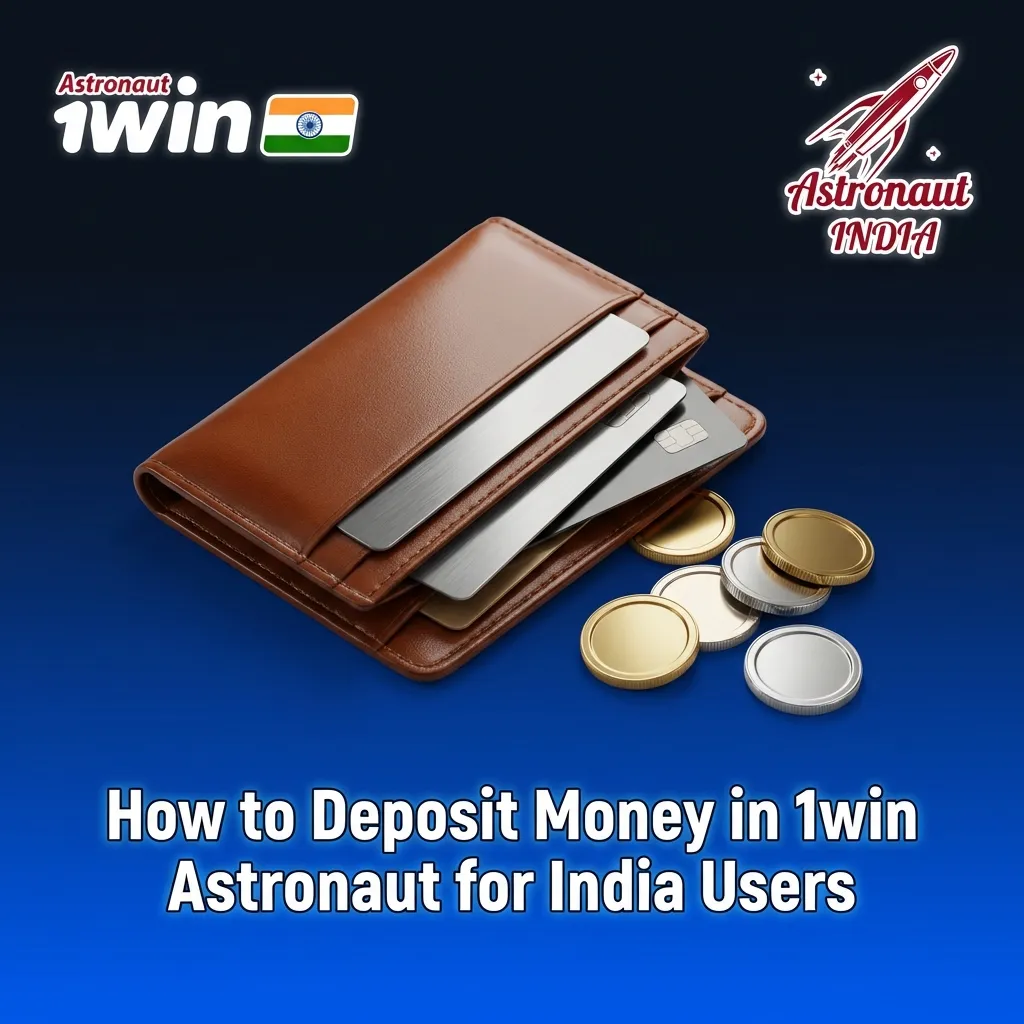 Indian user on 1win Astronaut deposit screen selecting UPI and entering rupee amount to fund gaming account