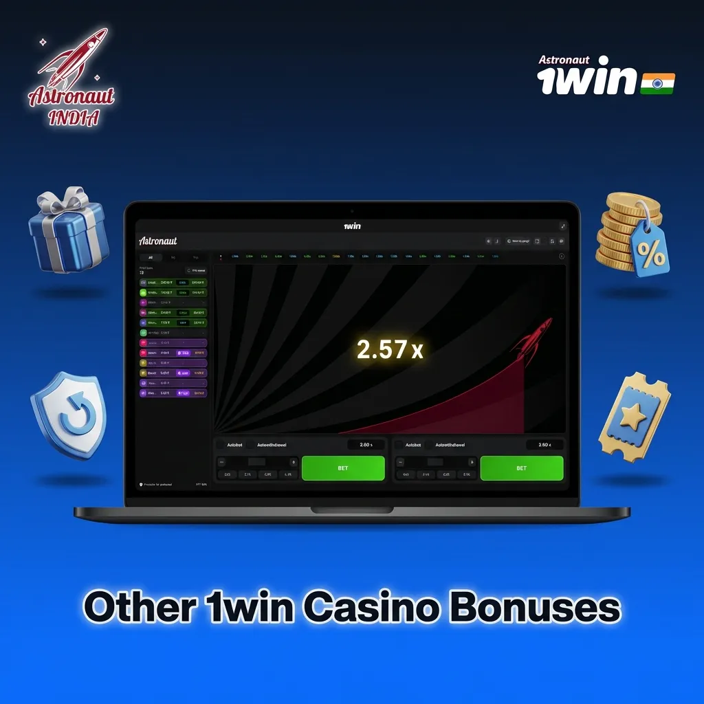 1win casino promo banner highlighting reload bonuses, cashback, tournaments, free spins, and VIP loyalty rewards